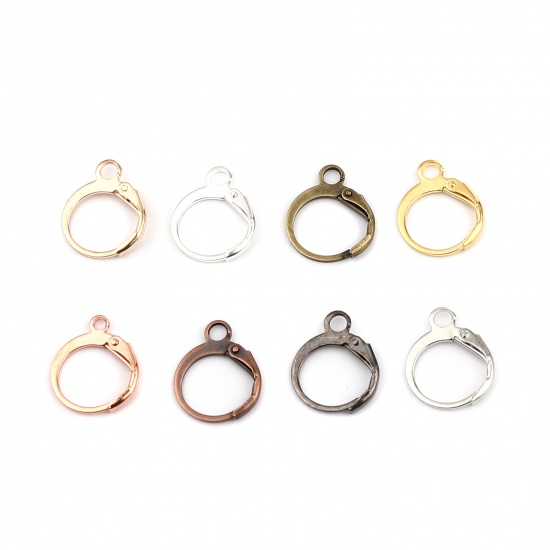Picture of Iron Based Alloy Hoop Earrings Findings Circle Ring Silver Tone W/ Loop 15mm x 12mm, Post/ Wire Size: (20 gauge), 1 Packet ( 20 PCs/Packet)