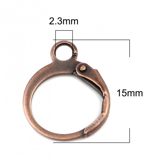 Picture of Iron Based Alloy Hoop Earrings Findings Circle Ring Antique Copper W/ Loop 15mm x 12mm, Post/ Wire Size: (20 gauge), 1 Packet ( 20 PCs/Packet)