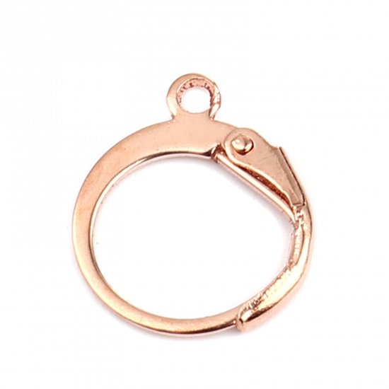 Picture of Iron Based Alloy Hoop Earrings Findings Circle Ring Rose Gold W/ Loop 15mm x 12mm, Post/ Wire Size: (20 gauge), 1 Packet ( 20 PCs/Packet)