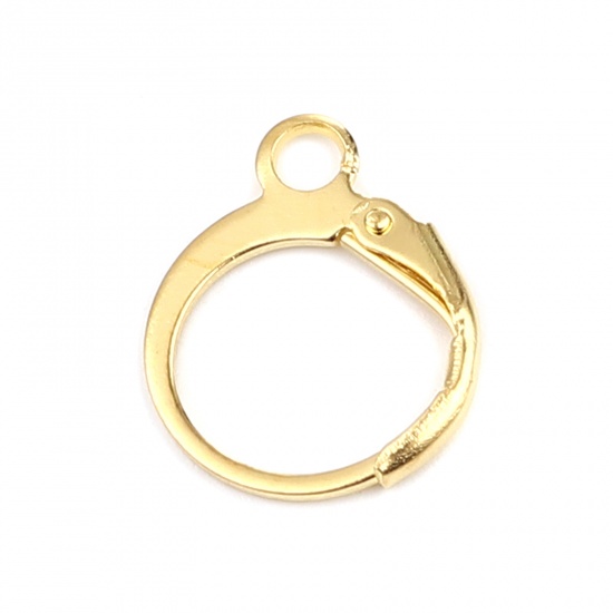 Picture of Iron Based Alloy Hoop Earrings Findings Circle Ring Gold Plated W/ Loop 15mm x 12mm, Post/ Wire Size: (20 gauge), 1 Packet ( 20 PCs/Packet)