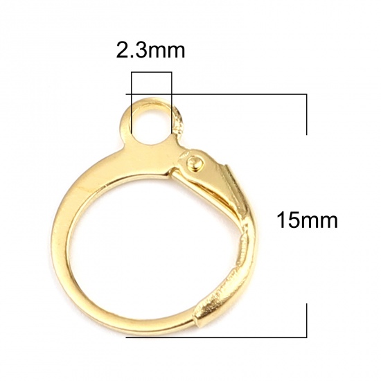 Immagine di Lega di Ferro orecchino cerchio Anello Oro Placcato W/ Loop 15mm x 12mm, Diametro Filo: (20 misura), 1 Pacchetto ( 20 Pz/Pacco)