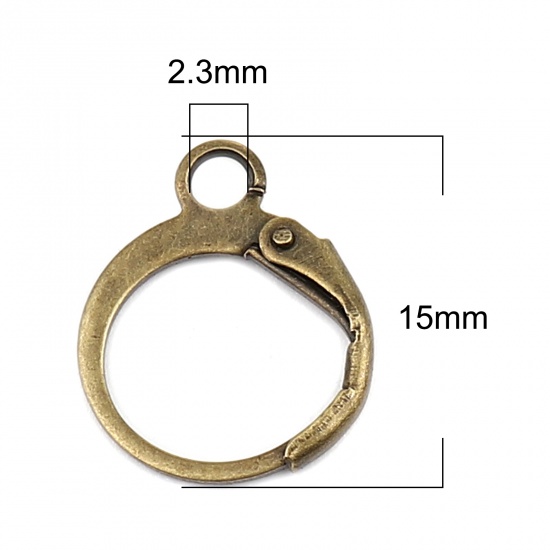合金 フープピアスパ－ツ 環状 銅古美 ループ付き 15mm x 12mm、 ワイヤーサイズ: （20号） 1 パック （ 20 個/パケット） の画像