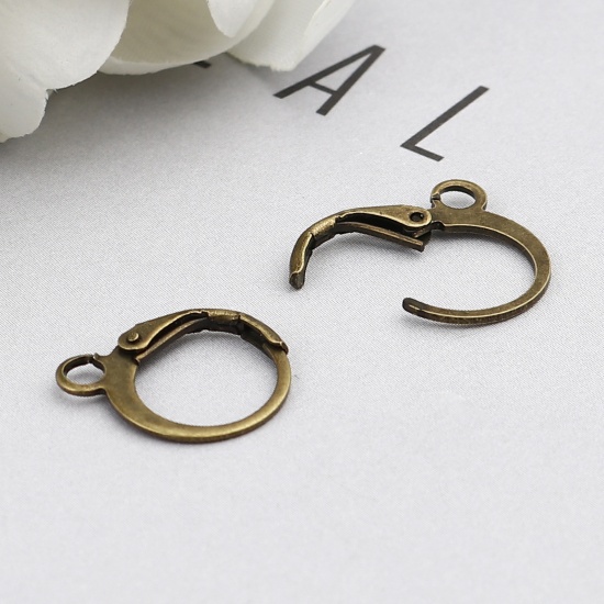 Picture of Iron Based Alloy Hoop Earrings Findings Circle Ring Antique Bronze W/ Loop 15mm x 12mm, Post/ Wire Size: (20 gauge), 1 Packet ( 20 PCs/Packet)