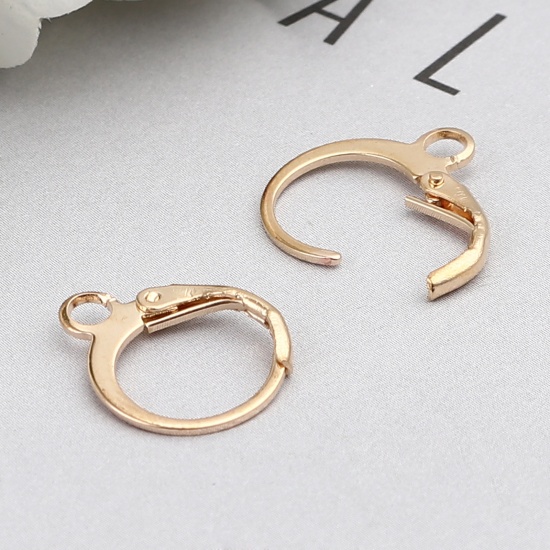 Picture of Iron Based Alloy Hoop Earrings Findings Circle Ring KC Gold Plated W/ Loop 15mm x 12mm, Post/ Wire Size: (20 gauge), 1 Packet ( 20 PCs/Packet)