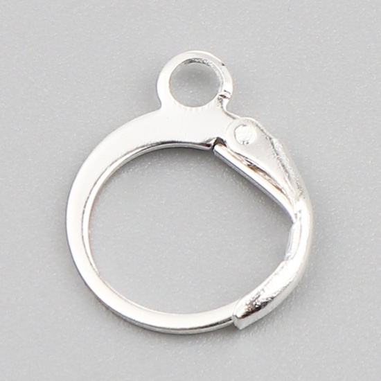 Picture of Iron Based Alloy Hoop Earrings Findings Circle Ring Silver Plated W/ Loop 15mm x 12mm, Post/ Wire Size: (20 gauge), 1 Packet ( 20 PCs/Packet)