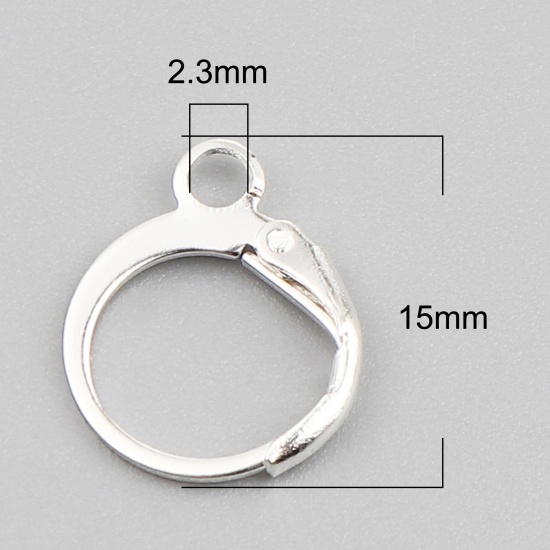 Picture of Iron Based Alloy Hoop Earrings Findings Circle Ring Silver Plated W/ Loop 15mm x 12mm, Post/ Wire Size: (20 gauge), 1 Packet ( 20 PCs/Packet)