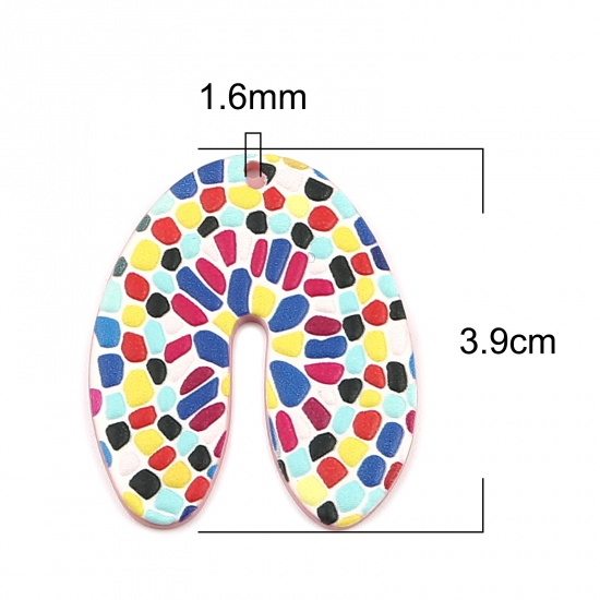 Picture of Resin Pendants U-shaped Spot Multicolor 39mm x 33mm, 3 PCs
