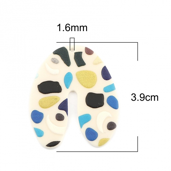 Picture of Resin Pendants U-shaped Spot Multicolor 39mm x 33mm, 3 PCs