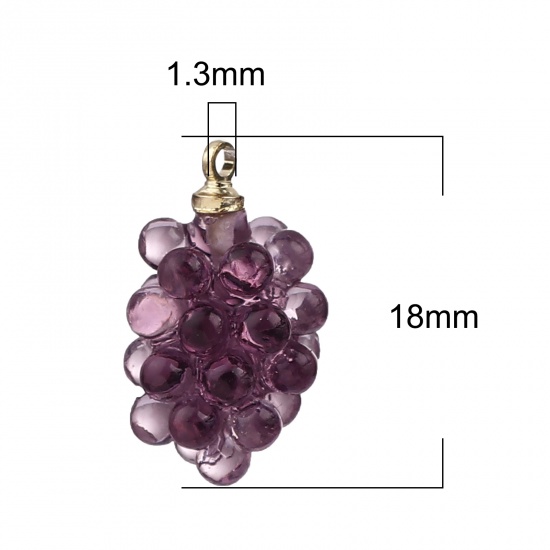 Picture of Zinc Based Alloy & Resin Charms Grape Fruit Gold Plated Purple 18mm x 11mm, 5 PCs