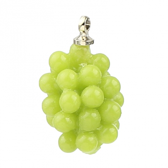 Picture of Zinc Based Alloy & Resin Charms Grape Fruit Gold Plated Green 18mm x 11mm, 5 PCs