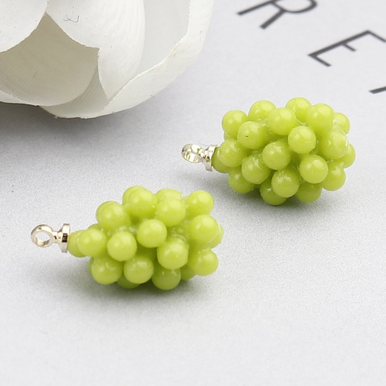 Picture of Zinc Based Alloy & Resin Charms Grape Fruit Gold Plated Green 18mm x 11mm, 5 PCs