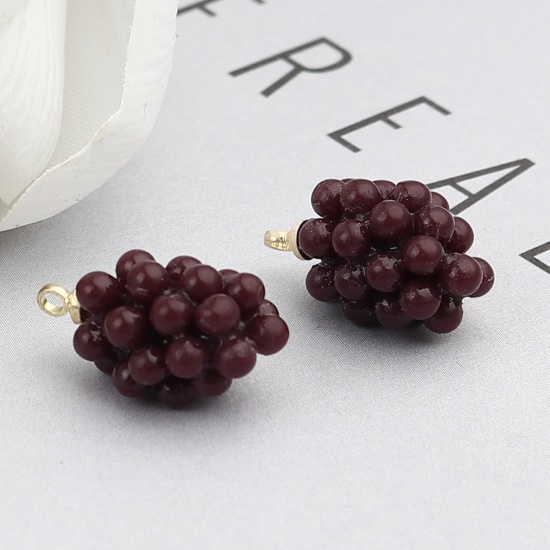 Picture of Zinc Based Alloy & Resin Charms Grape Fruit Gold Plated Purple 18mm x 11mm, 5 PCs