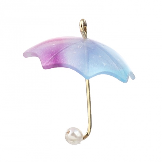 Picture of Zinc Based Alloy & Resin Charms Umbrella Gold Plated Light Blue & Purple Imitation Pearl 20mm x 18mm, 5 PCs