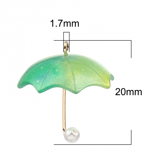 Picture of Zinc Based Alloy & Resin Charms Umbrella Gold Plated Green Imitation Pearl 20mm x 18mm, 5 PCs