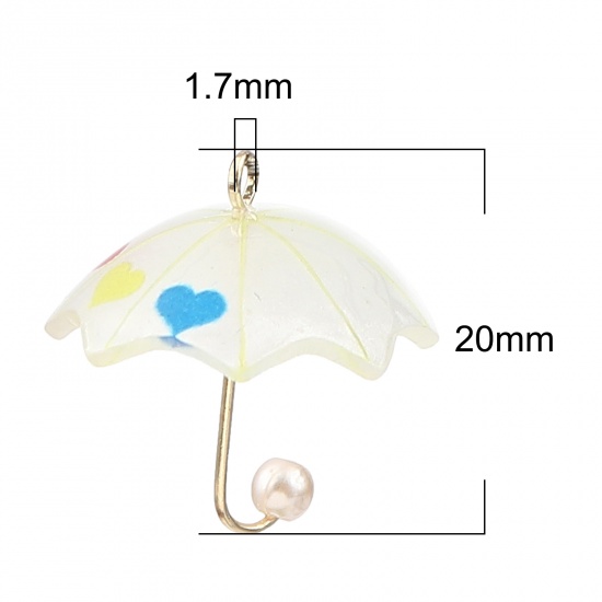 Picture of Zinc Based Alloy & Resin Charms Umbrella Heart Gold Plated Beige Imitation Pearl 20mm x 18mm, 5 PCs