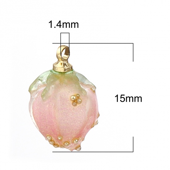 Picture of Zinc Based Alloy & Resin Charms Flower Gold Plated Pink 15mm x 10mm, 3 PCs