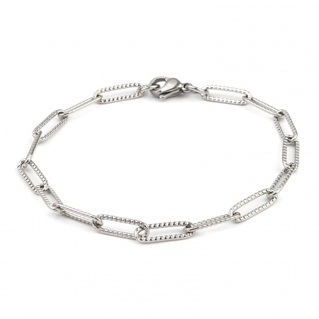 Picture of Wholesale 304 Stainless Steel Paperclip Link Chain Bracelets, Silver Tone Unisex Stylish Minimalist Gift Jewelry Supply, 19cm(7.5") long, Chain Size: 4mm, 1 Piece