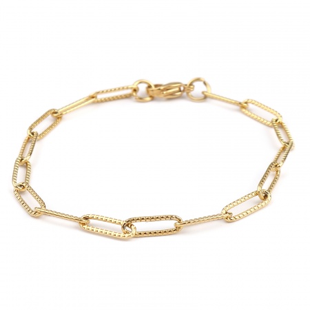 Picture of Wholesale 304 Stainless Steel Paperclip Link Chain Bracelets, Gold Plated Vacuum Plating, Unisex Stylish Minimalist Gift Jewelry Supply, 19cm(7.5") long, Chain Size: 4mm, 1 Piece