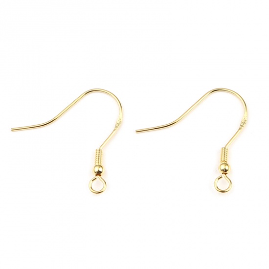 Picture of Sterling Silver Ear Wire Hooks Earring Findings Findings Spring Gold Plated W/ Loop 19mm x 18mm, Post/ Wire Size: 0.55mm, 1 Gram (Approx 7-8 PCs)