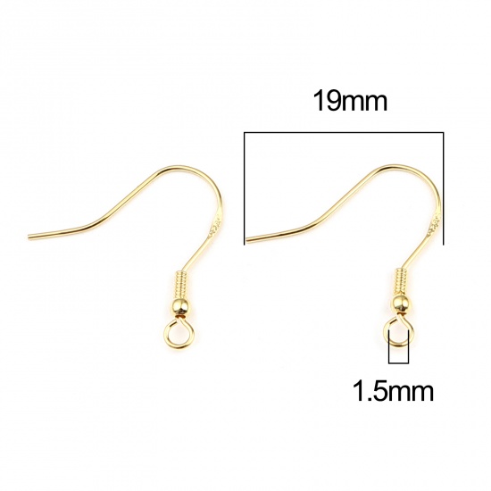 Picture of Sterling Silver Ear Wire Hooks Earring Findings Findings Spring Gold Plated W/ Loop 19mm x 18mm, Post/ Wire Size: 0.55mm, 1 Gram (Approx 7-8 PCs)