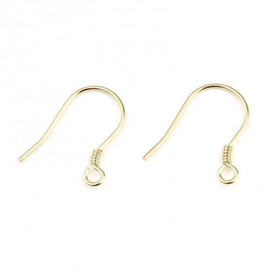 Picture of Sterling Silver Ear Wire Hooks Earring Findings Findings Spring Gold Plated W/ Loop 16mm x 15mm, Post/ Wire Size: (22 gauge), 1 Gram (Approx 7-8 PCs)