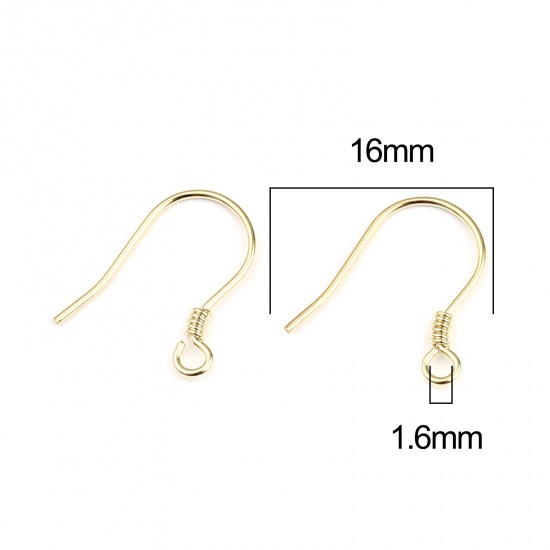 Picture of Sterling Silver Ear Wire Hooks Earring Findings Findings Spring Gold Plated W/ Loop 16mm x 15mm, Post/ Wire Size: (22 gauge), 1 Gram (Approx 7-8 PCs)