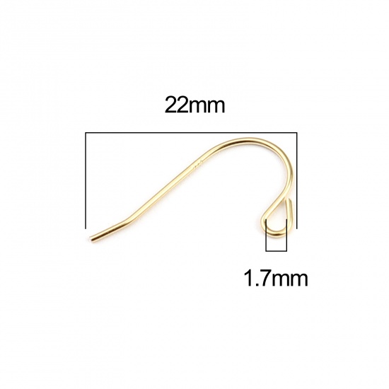Picture of Sterling Silver Ear Wire Hooks Earring Findings Findings Gold Plated W/ Loop 22mm x 12mm, Post/ Wire Size: (21 gauge), 1 Gram (Approx 7-8 PCs)