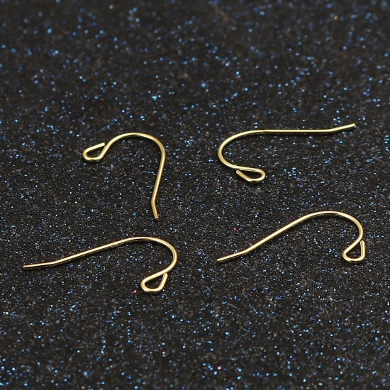 Picture of Sterling Silver Ear Wire Hooks Earring Findings Findings Gold Plated W/ Loop 22mm x 12mm, Post/ Wire Size: (21 gauge), 1 Gram (Approx 7-8 PCs)