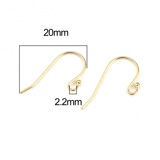 Picture of Sterling Silver Ear Wire Hooks Earring Findings Findings Gold Plated 20mm x 13mm, Post/ Wire Size: (22 gauge), 1 Gram (Approx 7-8 PCs)