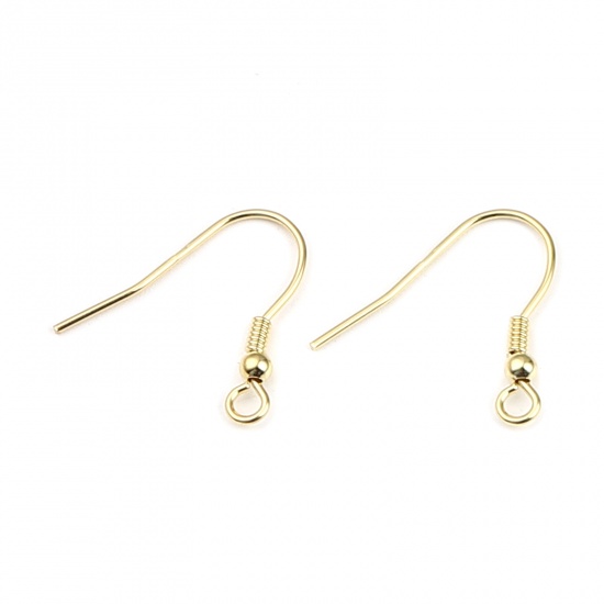 Picture of Sterling Silver Ear Wire Hooks Earring Findings Findings Spring Gold Plated W/ Loop 19mm x 18mm, Post/ Wire Size: (21 gauge), 1 Gram (Approx 3-4 PCs)