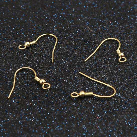 Picture of Sterling Silver Ear Wire Hooks Earring Findings Findings Spring Gold Plated W/ Loop 19mm x 18mm, Post/ Wire Size: (21 gauge), 1 Gram (Approx 3-4 PCs)