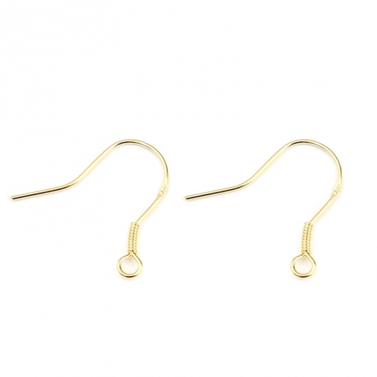 Picture of Sterling Silver Ear Wire Hooks Earring Findings Findings Spring Gold Plated W/ Loop 18mm x 17mm, Post/ Wire Size: 0.55mm, 1 Gram (Approx 7-8 PCs)
