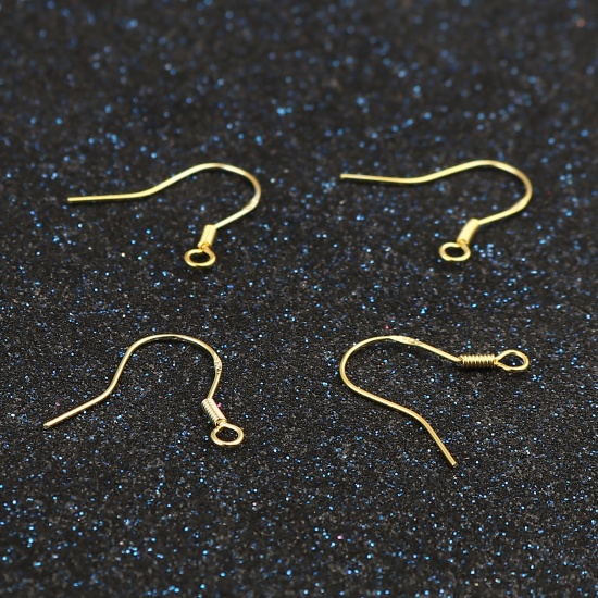 Picture of Sterling Silver Ear Wire Hooks Earring Findings Findings Spring Gold Plated W/ Loop 18mm x 17mm, Post/ Wire Size: 0.55mm, 1 Gram (Approx 7-8 PCs)
