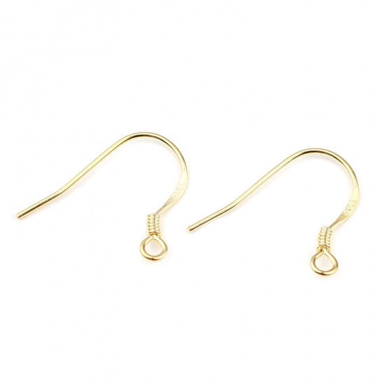 Picture of Sterling Silver Ear Wire Hooks Earring Findings Findings Spring Gold Plated W/ Loop 18mm x 15mm, Post/ Wire Size: (22 gauge), 1 Gram (Approx 5-6 PCs)