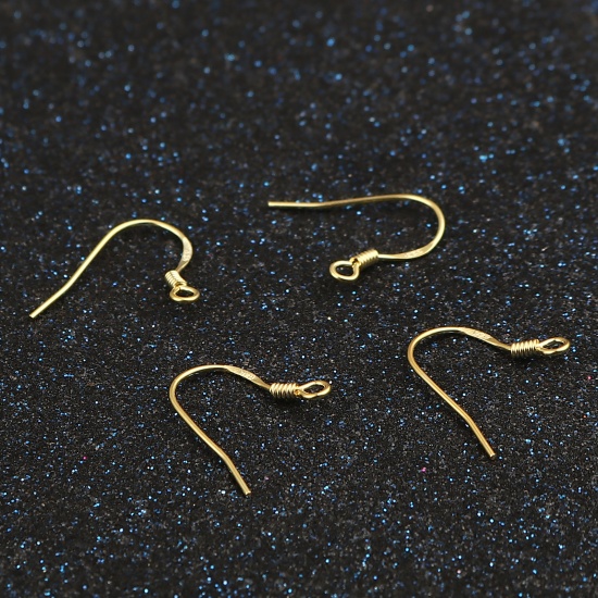 Picture of Sterling Silver Ear Wire Hooks Earring Findings Findings Spring Gold Plated W/ Loop 18mm x 15mm, Post/ Wire Size: (22 gauge), 1 Gram (Approx 5-6 PCs)