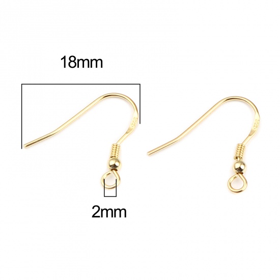 Picture of Sterling Silver Ear Wire Hooks Earring Findings Findings Spring Gold Plated W/ Loop 18mm x 18mm, Post/ Wire Size: (21 gauge), 1 Gram (Approx 5-6 PCs)