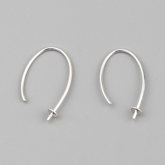 Picture of Sterling Silver Ear Wire Hooks Earring Findings Findings U-shaped Silver Color 20mm x 12mm, Post/ Wire Size: (19 gauge), 1 Gram (Approx 5-6 PCs)