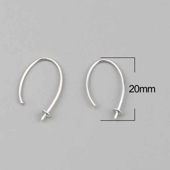 Picture of Sterling Silver Ear Wire Hooks Earring Findings Findings U-shaped Silver Color 20mm x 12mm, Post/ Wire Size: (19 gauge), 1 Gram (Approx 5-6 PCs)