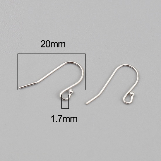 Picture of Sterling Silver Ear Wire Hooks Earring Findings Findings Silver Color W/ Loop 20mm x 15mm, Post/ Wire Size: (21 gauge), 1 Gram (Approx 5-6 PCs)