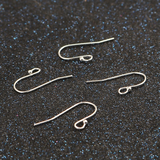 Picture of Sterling Silver Ear Wire Hooks Earring Findings Findings Silver Color W/ Loop 20mm x 15mm, Post/ Wire Size: (21 gauge), 1 Gram (Approx 5-6 PCs)