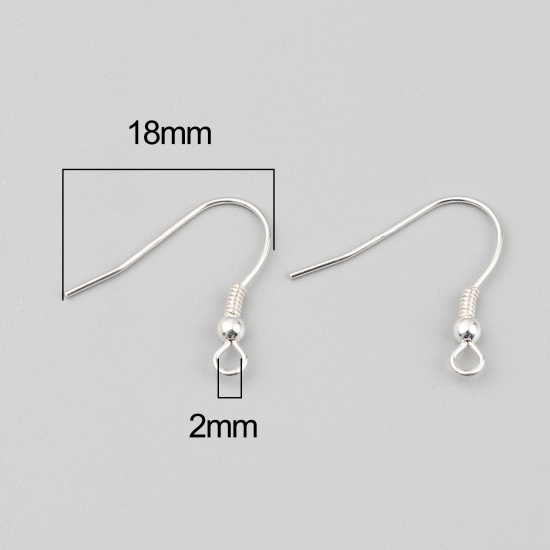 Picture of Sterling Silver Ear Wire Hooks Earring Findings Findings Spring Silver Color W/ Loop 18mm x 18mm, Post/ Wire Size: (23 gauge), 1 Gram (Approx 5-6 PCs)