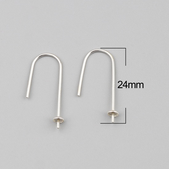 Picture of Sterling Silver Ear Wire Hooks Earring Findings Findings Fish Animal Silver Color 24mm x 10mm, Post/ Wire Size: (21 gauge), 1 Gram (Approx 5-6 PCs)