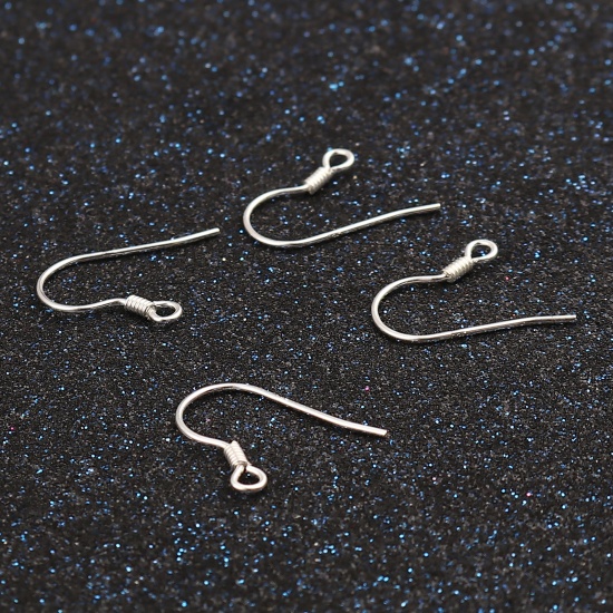 Picture of Sterling Silver Ear Wire Hooks Earring Findings Findings Spring Silver Color W/ Loop 17mm x 15mm, Post/ Wire Size: (21 gauge), 1 Gram (Approx 5-6 PCs)