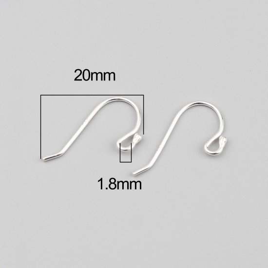 Picture of Sterling Silver Ear Wire Hooks Earring Findings Findings Silver Color W/ Loop 20mm x 12mm, Post/ Wire Size: (20 gauge), 1 Gram (Approx 5-6 PCs)