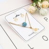 Picture of Stainless Steel & Lava Rock Jewelry Necklace Stud Earring Set Gold Plated Blue Round Medical Heartbeat/ Electrocardiogram Imitation Pearl 40cm(15 6/8") long, 8mm Dia., Post/ Wire Size: (21 gauge), 1 Set
