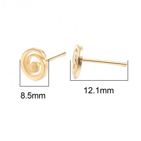Picture of Stainless Steel Ear Post Stud Earrings Set Gold Plated Swirl 8.5mm Dia., Post/ Wire Size: (20 gauge), 1 Set ( 12 Pairs/Set)