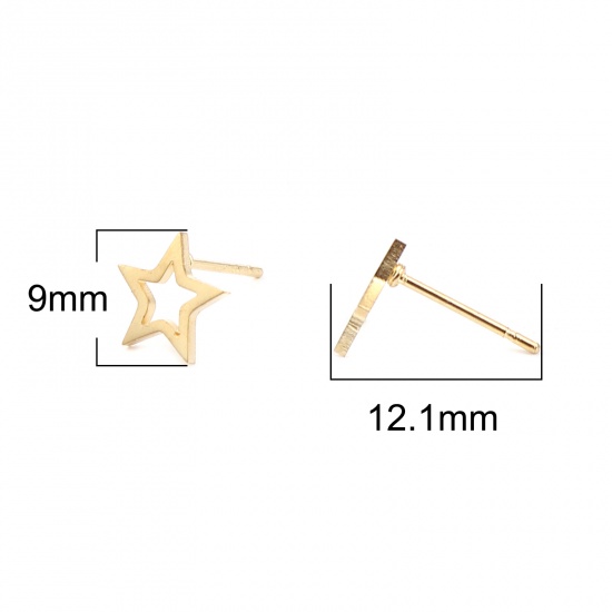 Picture of Stainless Steel Galaxy Ear Post Stud Earrings Set Gold Plated Star 9mm x 8mm, Post/ Wire Size: (20 gauge), 1 Set ( 12 Pairs/Set)