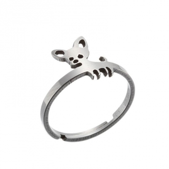 Picture of Stainless Steel Adjustable Rings Silver Tone Dog Animal 1 Piece