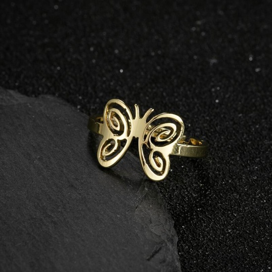 Picture of Stainless Steel Insect Adjustable Rings Gold Plated Butterfly Animal 1 Piece