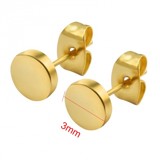 Imagen de Acero Inoxidable Pendientes Chapado en Oro Ronda 3mm Dia., 1 Par